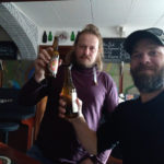 Tim Hills with Christoph Herrak in Bar Centrum celebrating the finish of the challenge